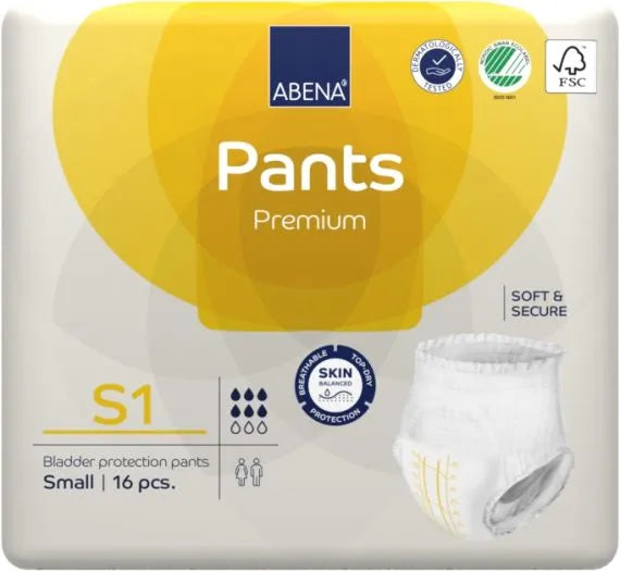 Abena Pants S1 Small Waist 60 90cm Unisex 1400ml White/ Yellow Stripe