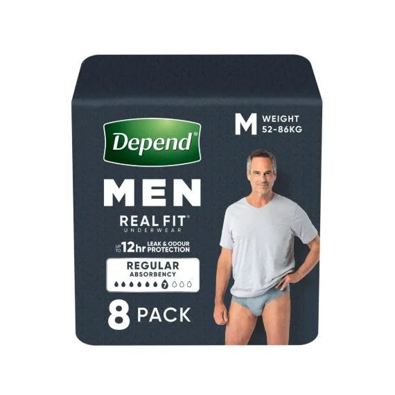Depend Real Fit Underwear For Men Medium Waist 71 102cm Male 1050ml Grey