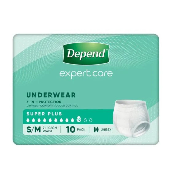 Depend Underwear Super Plus S/M Waist 71 102cm Unisex 2000ml White